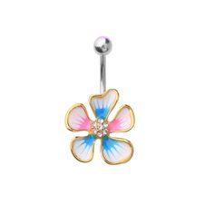 Check out 14 GA 3/8" Pink Aqua Gold IP Hibiscus CZ Flower Belly Button Navel Ring B629, the latest item I added on eBay! #eBay #eBaySeller Pink Color, Sensitive Skin