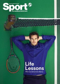 a man with his hands behind his head and tennis racket leaning against the wall