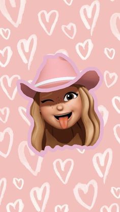 the face of a woman wearing a pink hat with hearts all over her wallpaper