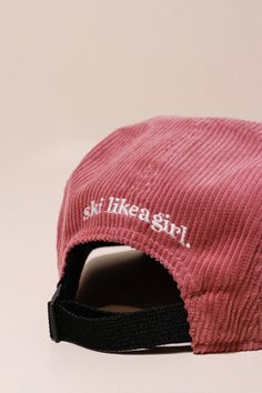 Hit the slopes, the trail, or the town in style with this classic 5-panel hat in a fun pink corduroy material, embroidered with our girl with braids logo on the front and "Ski Like a Girl" across the back. Runner Style, Bozeman Montana, Ski Girl, Pink Corduroy, 5 Panel Hat, Ski Shop, Like A Girl, Panel Hat, Passion Project