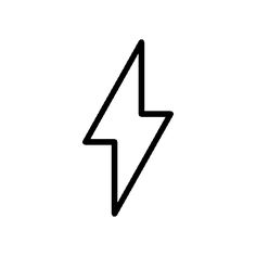 a black and white line drawing of a lightning bolt with one side facing the viewer