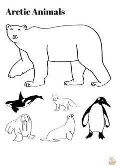 an arctic animal coloring page with penguins and polar bears