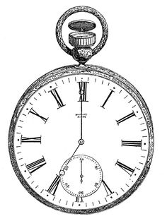 an old pocket watch with roman numerals on the face, vintage line drawing or engraving