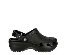 Crocs Classic Bae Women's Platform Clog Lift your style with this fun Crocs Classic Bae women's platform Clog. With a synthetic upper and customizable backstrap for personalization with Jibbitz charms, this Slip-On Clog has more edge. The Croslite cushioning gives classic Crocs comfort with a platform outsole to give this Shoe enough height for you to make a statement. Synthetic upper Slip-On Customizable backstrap Croslite foam cushioningUltra-contoured platform outsole Platform Crocs, Classic Crocs, Black Crocs, Platform Clogs, Rack Room Shoes, Rack Room, Platform Sandals, Clogs, Charms