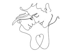 one line drawing of two people facing each other