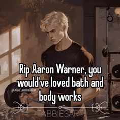 a man holding a barbell with the words rip aaron warmer, you would've loved