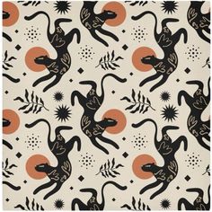 an animal pattern on a white background with orange and black circles in the shape of animals