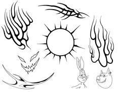 an image of the sun and other things that are drawn in ink on white paper