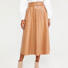 Nwt Faux Leather Belted Midi In Camel Size 8 Waist For Size 8 16 1/2” Bra Alternatives, Belted Midi Skirt, Vegan Leather Skirt, Everyday Elegance, Leather Midi Skirt, Wedding Attire Guest, Scarf Sale, Faux Leather Belts, Lingerie Collection