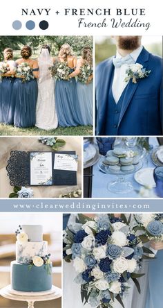 blue and white wedding color scheme for navy and french blue bridaly with flowers