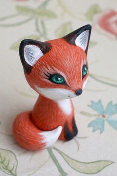 Fox art polymer clay figurine that make for a truly special gift idea. Cute Fox Art, Clay Fox, Barn Owl Art, Fox Sculpture, Polymer Clay Figurine, Fox Watercolor, Fox Figurine, Blue Bird Art, Raccoon Print