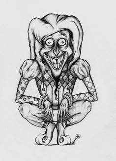 a drawing of a clown sitting on the ground