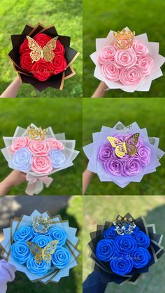 several different types of paper flowers in various colors