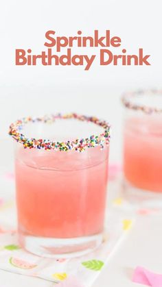 sprinkle birthday drink in a glass with sprinkles on the rim