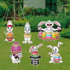 the easter bunny lawn decorations are ready to be placed in the yard or on the lawn