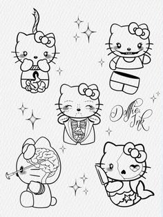 some hello kitty stickers on a white background