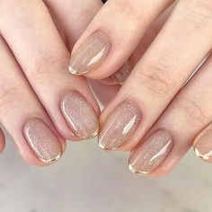 Gold French Tips, Gold Tip Nails, Nails Short Almond, Gold French Tip, Gold Accent Nail, Glitter French Nails, Nail Short, Real Nails, Glitter French Manicure