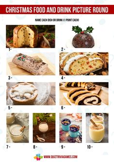 christmas food and drink picture roundup for the holiday season, including breads, cakes, puddings, cookies, milk