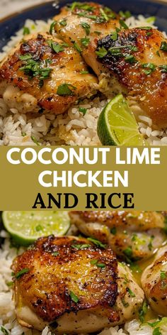 Coconut Lime Chicken and Rice is a mouthwatering dish that combines the richness of coconut milk with the zesty freshness of lime, resulting in a dish that’s both creamy and refreshing.  This recipe is easy to prepare and tastes absolutely delicious! Enjoy. Lime Chicken And Rice, Coconut Lime Chicken, Favorite Recipes Dinner, Chicken And Rice, Lime Chicken, Health Dinner Recipes, Coconut Lime, Chicken Dishes Recipes, Chicken Dinner Recipes