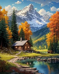 Amazon.com: Mountain Paint By Numbers Kit For Adults Beginner Cabin Adult Paint By Number Kits On Canvas Mountain Oil Painting Kit For Beginners Adults' Paint-By-Number Kits For Gift Home Wall Decor 16x20 Inch Mountain Oil Painting, Diamond Art Painting Kits, Cabin In The Mountains, Mountain Painting, Image Nature, Diamond Art Painting