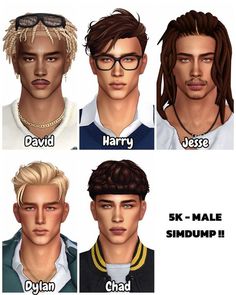 four male avatars with different hair styles