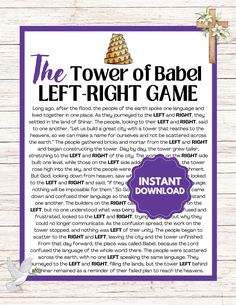 the tower of babel left - right game is shown in this printable version