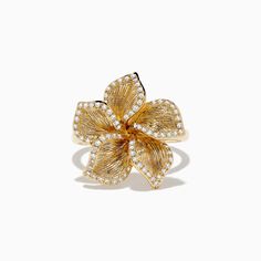 Effy Nature 14K Yellow Gold Diamond Flower Ring 0.31 TCW Extravagant Dresses, Princess Courtney, Diamond Flower Ring, Effy Jewelry, Diamond Flower, Flower Jewelry, Yellow Flower, Flower Ring, Flower Jewellery