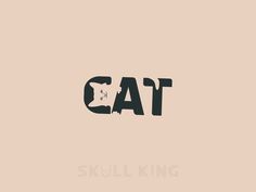 the word cat is written in black on a light pink background with an animal's head