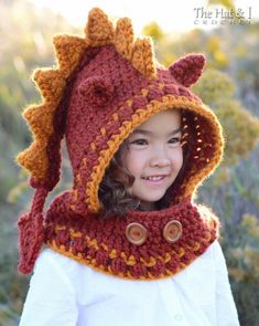 Hood Pattern, Lucky Dragon, Hooded Cowl, Crocheted Hat, Crochet Dragon, Haken Baby, Hooded Scarf