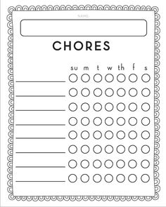 a printable worksheet with the words, chores and numbers in black and white