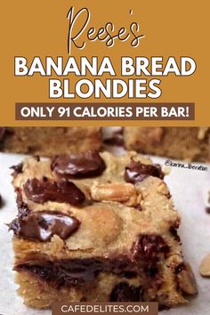 banana bread blondies are stacked on top of each other