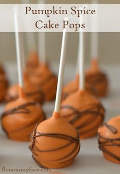 pumpkin spice cake pops on a white plate