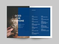 an open brochure with the words ced for everyone on it and someone holding a cell phone