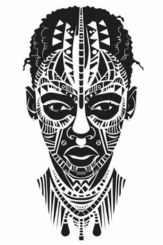 a black and white drawing of a man's face with geometric patterns on it