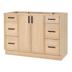 a wooden cabinet with drawers and doors