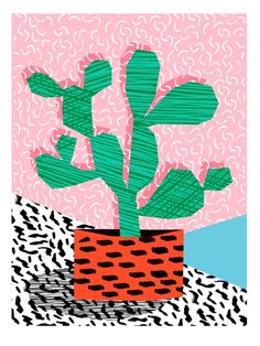 a pink tote bag with green cactuses on the front and blue, black, and white designs