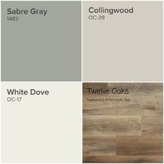 some different shades of gray and white with wood flooring in the middle one is grey