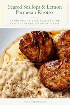 the cover of seared scallops and lemon parmesan risotto