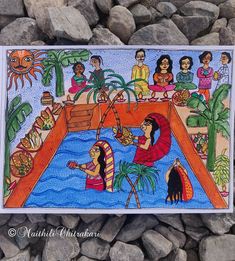 Chath Puja Madhubani Painting, Chhath Puja Madhubani Painting, Chatt Puja Drawing, Chat Puja Drawing, Chatt Puja, Chat Puja, Teenage Drawings, Mithila Art