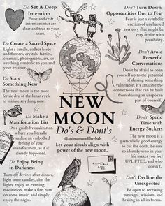 Moon Cycle Witchcraft, New Moon Cycle, New Moon Dos And Donts, New Month Witch Rituals, Spell For New Beginnings, Things To Do On A New Moon, New Moon Energy, New Moon Journaling, New Moon Activities