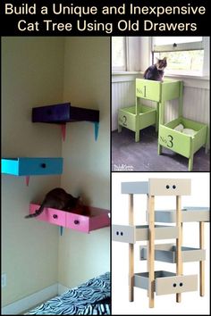 cat tree using old drawers to build a unique and expensive cat tree