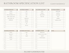 the bathroom checklist is shown in this printable version, which includes several items for each