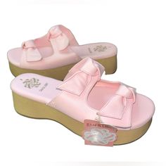 New With Tags!! Sam & Libby Indie Double Bow Sandals / Slides Light Pastel Pink! Super Cute & Girly!! *Left Shoe Has Extremely Minimal Wear On Insole Where Sticker Was- -Will Not Show As Its Under Foot!! Refer To Last Pic!! Size 8 These Are Your Perfect Summer Go-To Sandal! Fast Shipping Soft Chothes Shoes, Cotteque Shoes, Cute Softie Shoes, Dear Dolly Shoes, Cute Fairycore Shoes, Cutes Shoes Women, Pink And White Platform Shoes, Kawaai Shoes, Pastel Kawaii Accessories