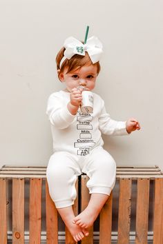 Starbucks Cup Costume – South of Urban Shop Dutch Bros Halloween Costume, Starbucks Toddler Costume, Baby Coffee Costume, Starbucks Baby Costume, Starbucks Baby Photoshoot, Starbucks Costume Kids, Cute White Onesie For Loungewear, Customizable Fitted Playful Onesie, White Family Matching Onesie For Playtime