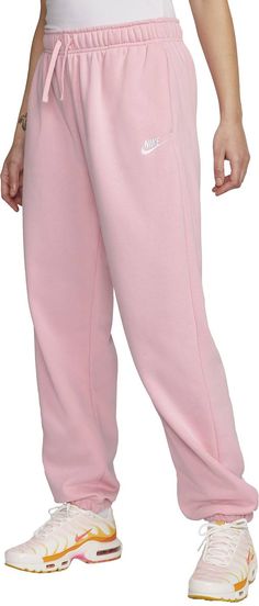 Nike Women's Sportswear Club Fleece Mid-Rise Oversized Sweatpants | Dick's Sporting Goods Nike Fits, Oversized Sweatpants, Design Club, Cute Sweatpants, Nike Sportswear Women, Womens Athletic Outfits, Pink Sweats, Nike Sweats, Pink Sweatpants