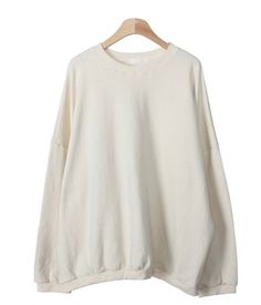 Womens Loose fit Solid Simple Cotton Sweatshirts for Fall and Ivory Oversized Beige Crew Neck Sweatshirt, Oversized White Long Sleeve Sweater, Oversized Crew Top For Fall, Relaxed Fit Long Sleeve Solid Color Top, Solid Long Sleeve Sweatshirt For Loungewear, Casual Cozy Fit Drop Shoulder Tops, Oversized White Long Sleeve Sweatshirt, White Long Sleeve Casual Sweatshirt, Long Sleeve Sweatshirt With Ribbed Cuffs For Spring