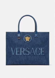 Versace La Medusa Canvas Tote Bag for Women | US Online Store Versace Bag, Luxury Tote Bags, Versace Handbags, Denim Tote Bags, Versace Bags, Denim Tote, Chanel Deauville Tote Bag, Large Tote Bag, Shopper Bag