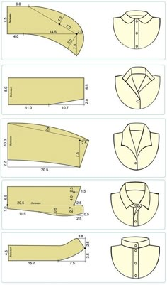 the instructions for how to make a dress shirt with collars and cuffs, in three different