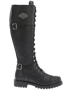 a pair of black leather boots with buckles