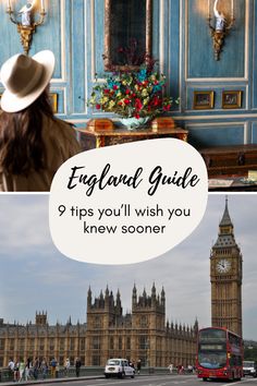 the big ben clock tower in london with text overlay reading england guide 9 tips you'll wish you knew soon